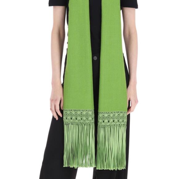 Pineda Covalin Macrame Fringe Shawl Scarf Woven Knit Green Luxury Alpaca Wool - Picture 1 of 8